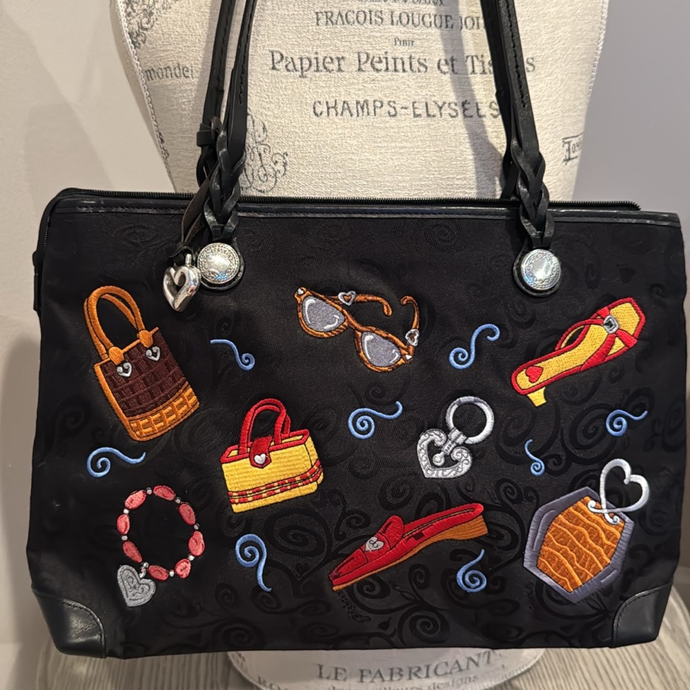 Brighton two sided Embroidered Black Shoulder bag pre owned used - Picture 2 of 9